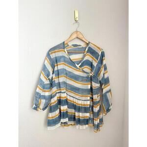 Injiri Striped Ethical Womens Blouse Sz Medium 100% Cotton Wrap Lightweight Top